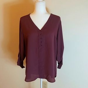 Express purple v-neck front roll sleeve blouse size large